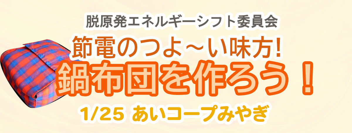 脱原発エネルギーシフト委員会 節電のつよ～い味方！鍋布団を作ろう！