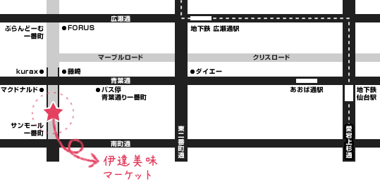 地図・サンモール一番町アーケード「伊達美味マーケット」