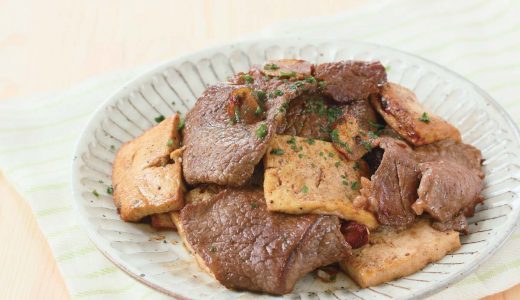 牛肉と豆腐のガーリックバター醤油炒め