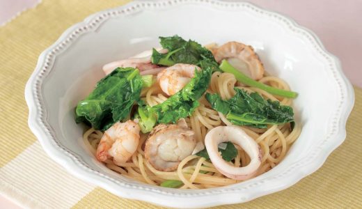 茎たち菜と魚介のパスタ