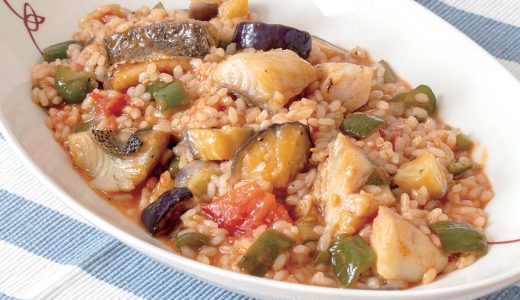 スズキと夏野菜のトマトリゾット
