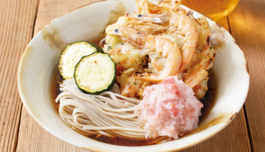 夏野菜とかき揚げの梅おろしそば