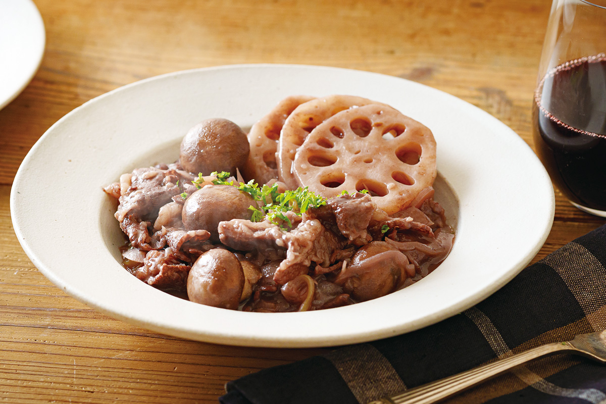 牛肉ときのこの赤ワイン煮