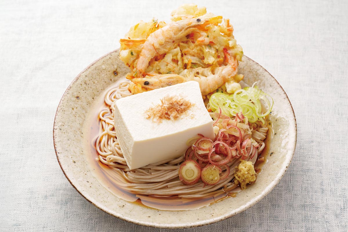 豆腐とかき揚げののっけそば
