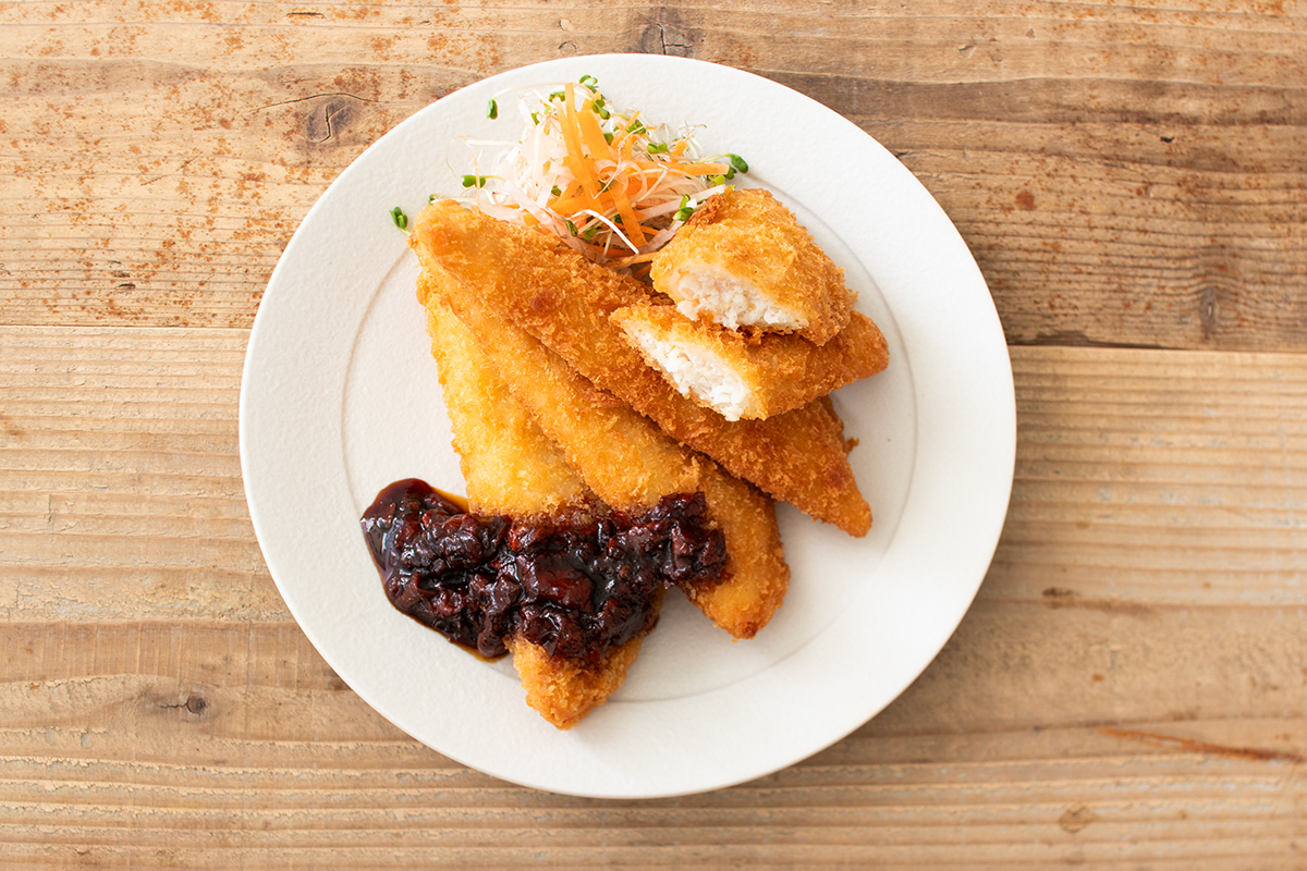 舌平目フライの梅肉タレがけ