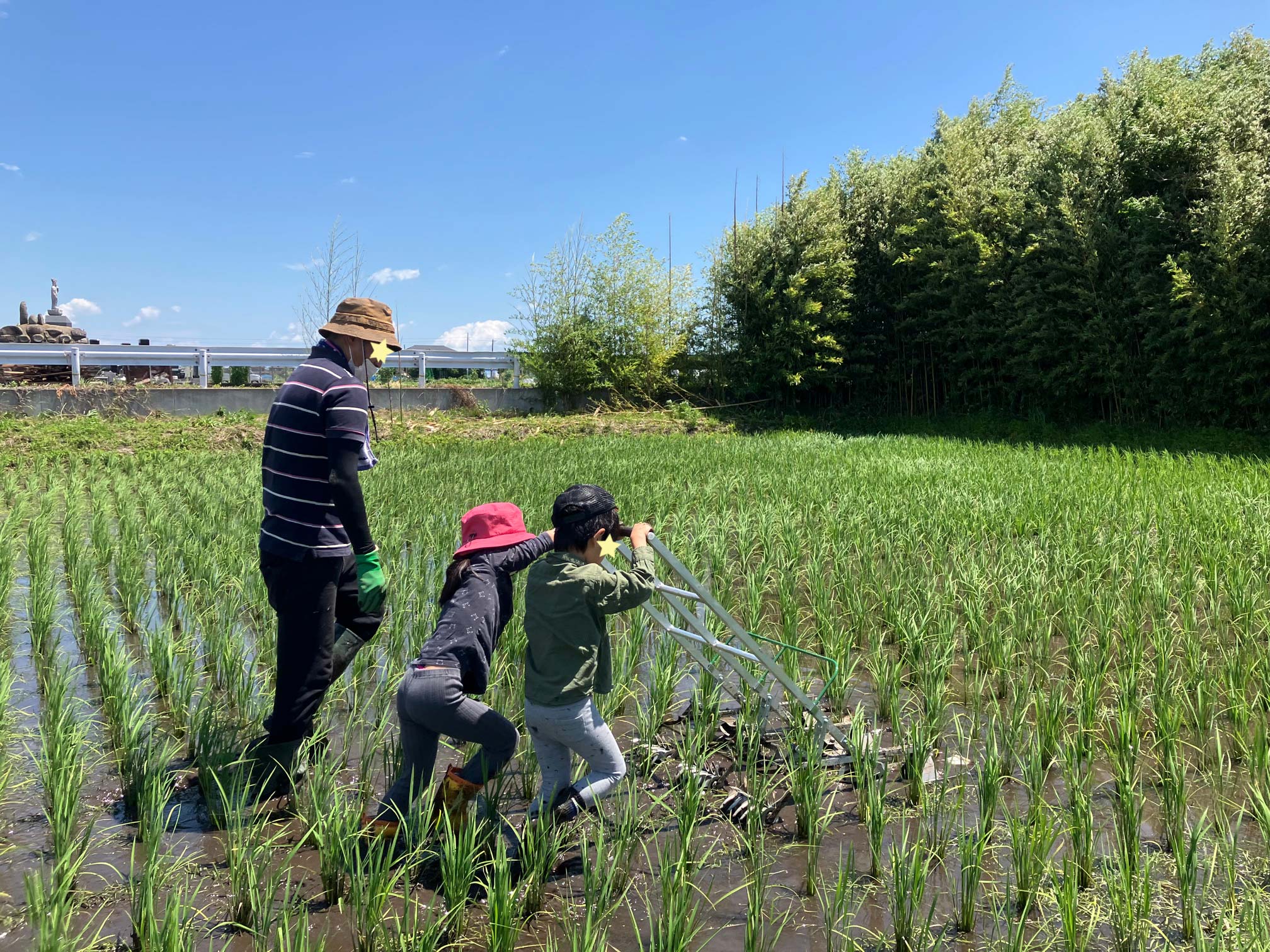 子供たちに大人気の除草機