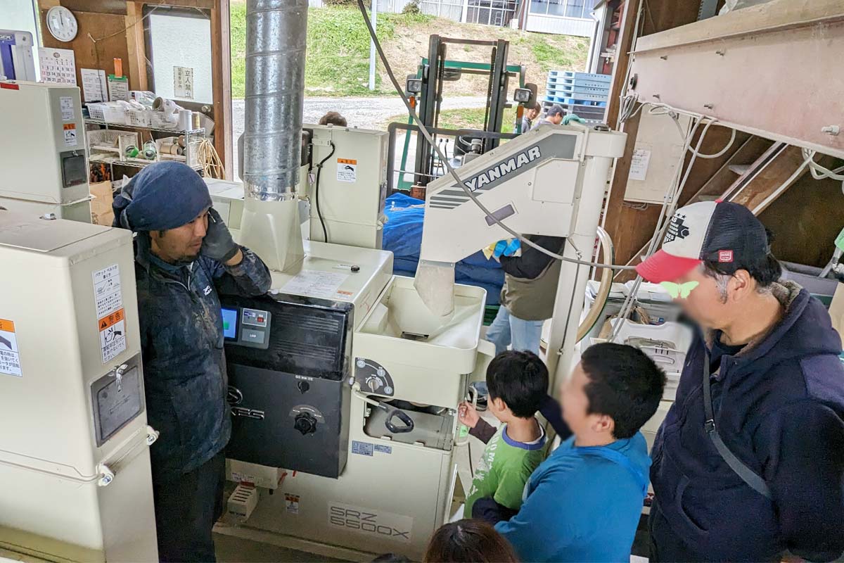 籾摺の機械を見学します