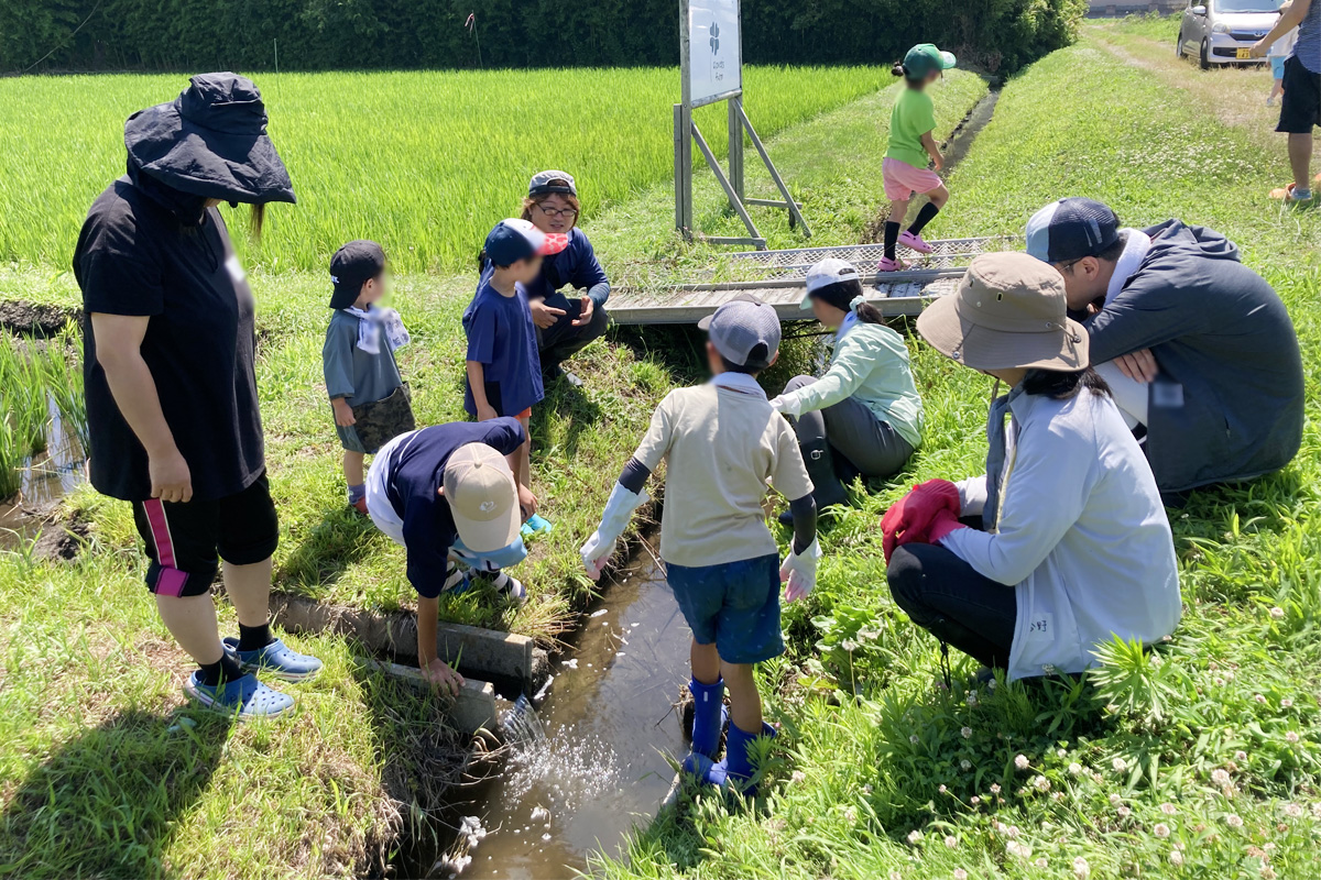 生き物好きな七郷クローバーズファームの深谷さん(奥)は毎回子ども達に大人気