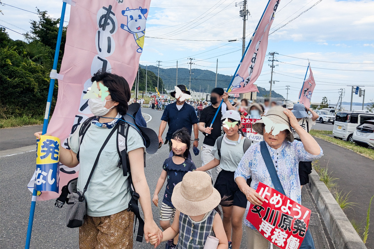 猛暑の中「女川現地アピール行進」出発