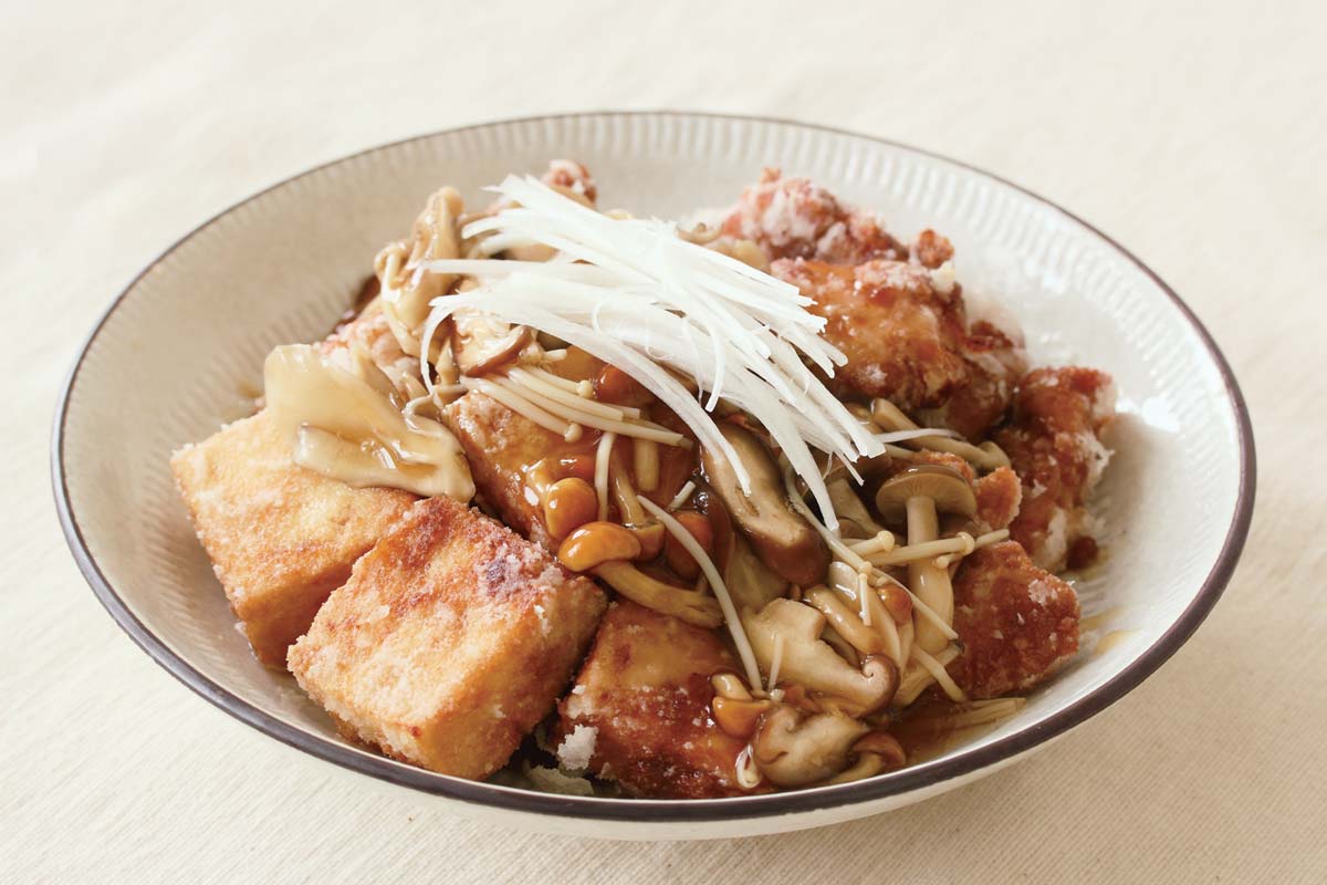 豆腐と鶏ムネ肉の竜田揚げ きのこあんかけ