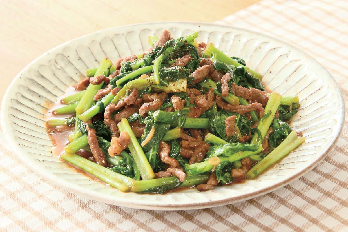 かぶれ菜と牛肉のオイスター炒め