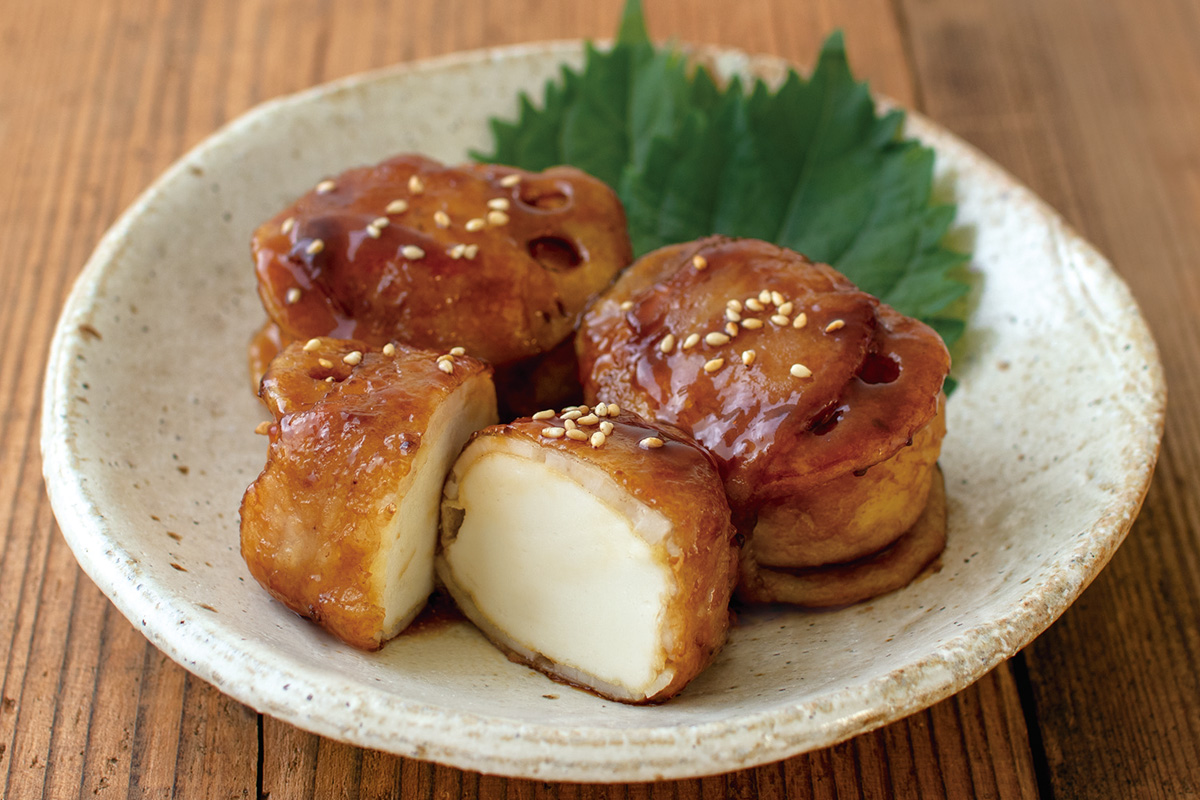 おとうふ揚げと蓮根の肉巻き